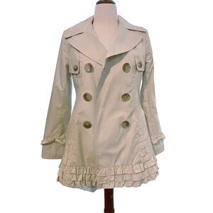 Kenzie Ruffled Trench Coat Size M Floral Lined Water Resistant Rain Coat Fall